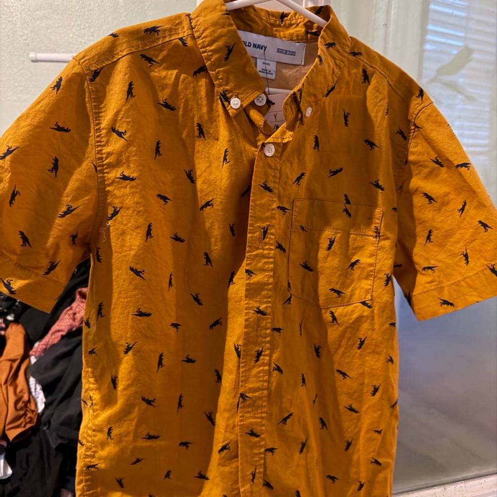 Old Navy Men's Casual Yellow Shirt with Black Pattern
